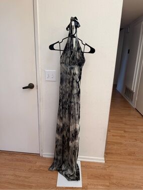 Halter Tie-Dye Maxi Dress in Black and Gray